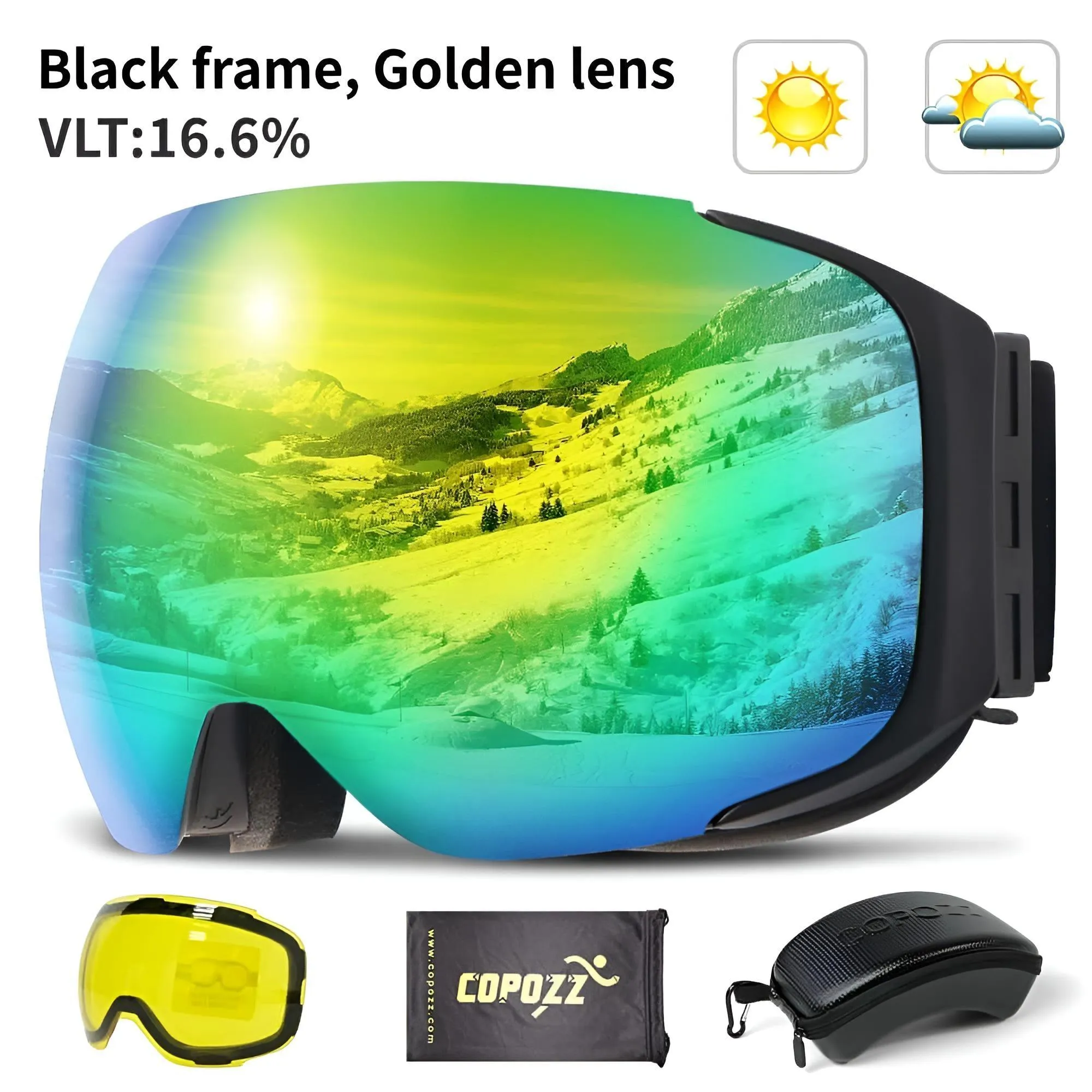 Magnetic Ski Goggles with Quick-Change Lens and Case Set