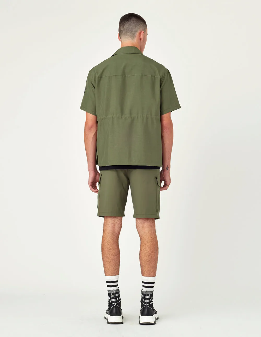 MARK FAST Drawstring Short Sleeves Military Worker Shirt