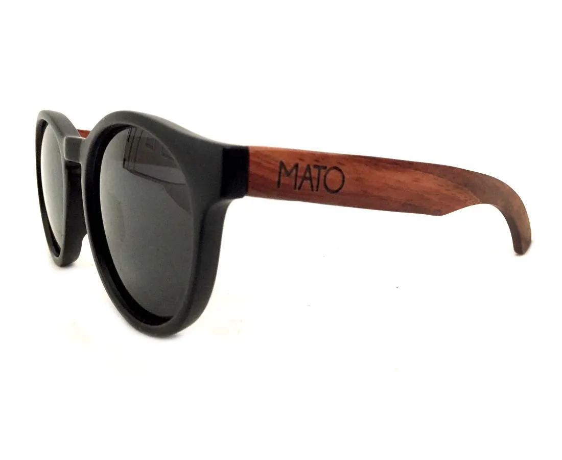 Mato Wooden Sunglasses Bamboo Handle Erika Round Polarized Charcoal Lens