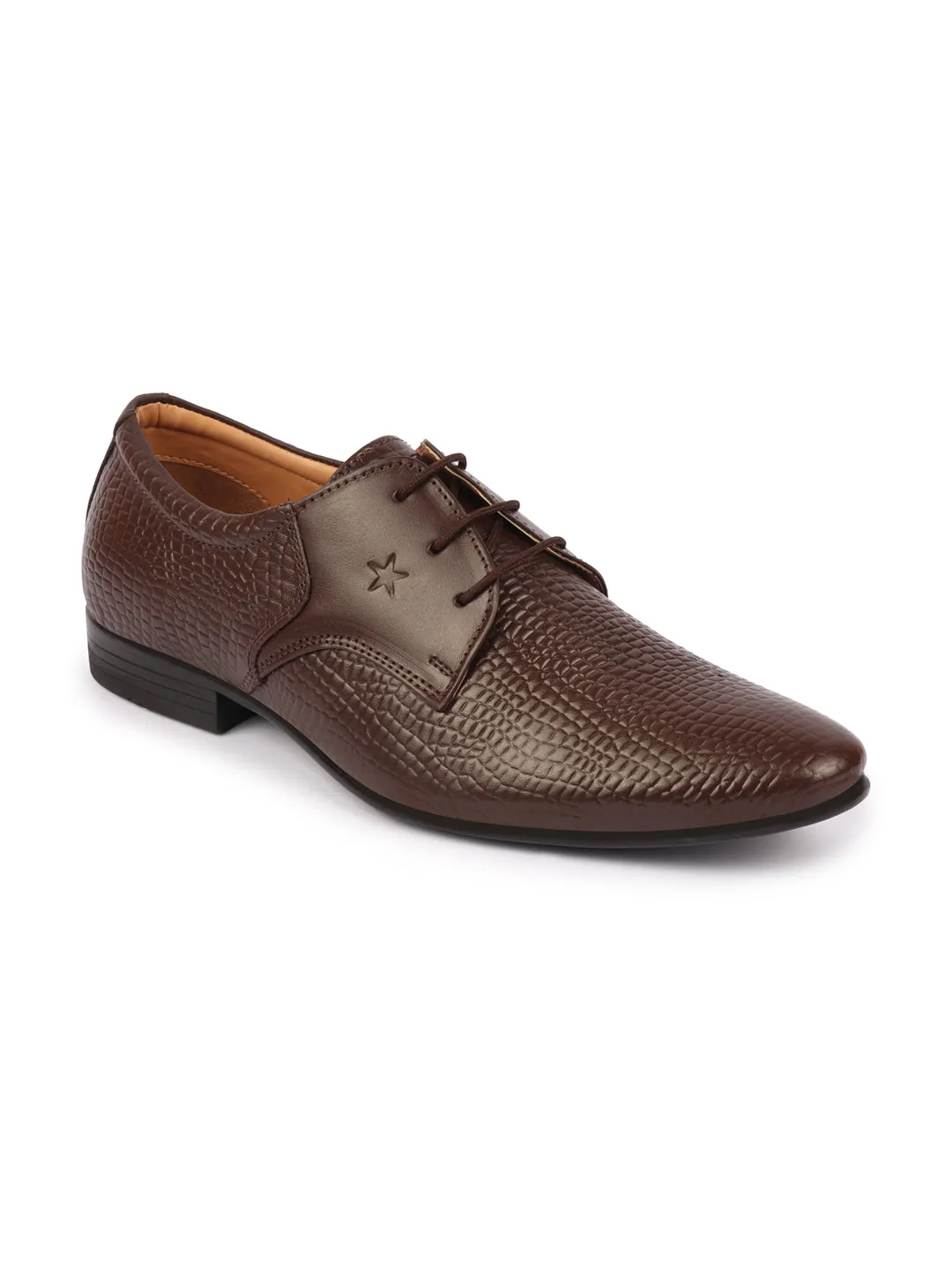 Men Brown Formal Leather Embossed Office Lace Up Shoes