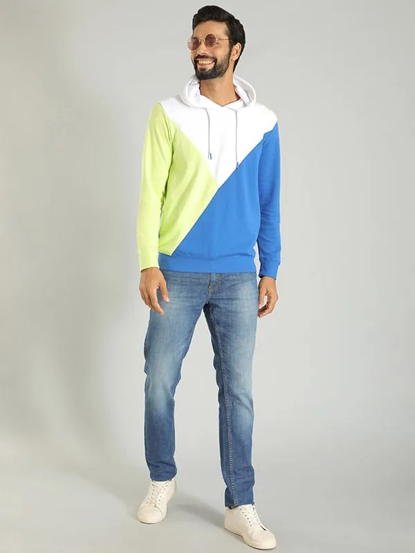 Men Color Block Full Sleeve Sweatshirt with Hoodie