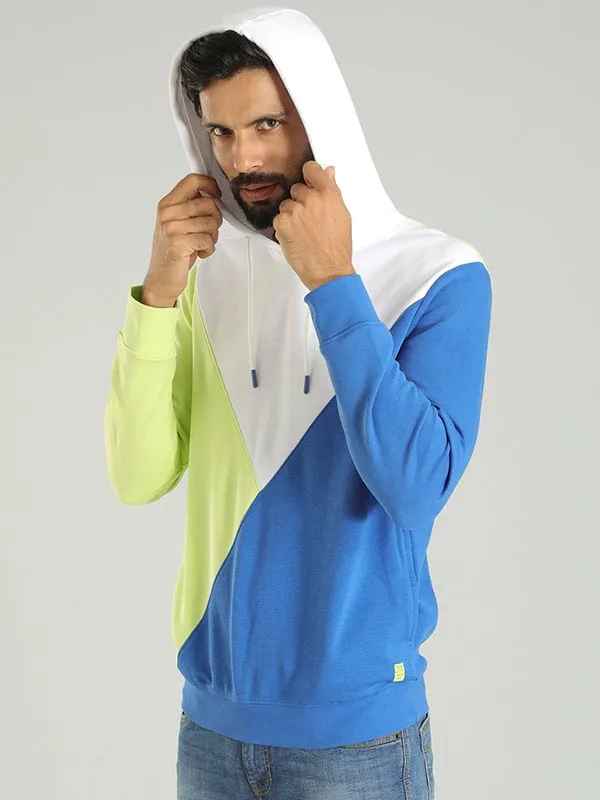 Men Color Block Full Sleeve Sweatshirt with Hoodie