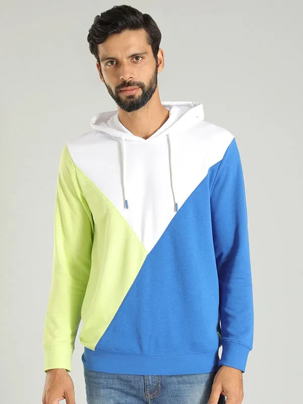 Men Color Block Full Sleeve Sweatshirt with Hoodie