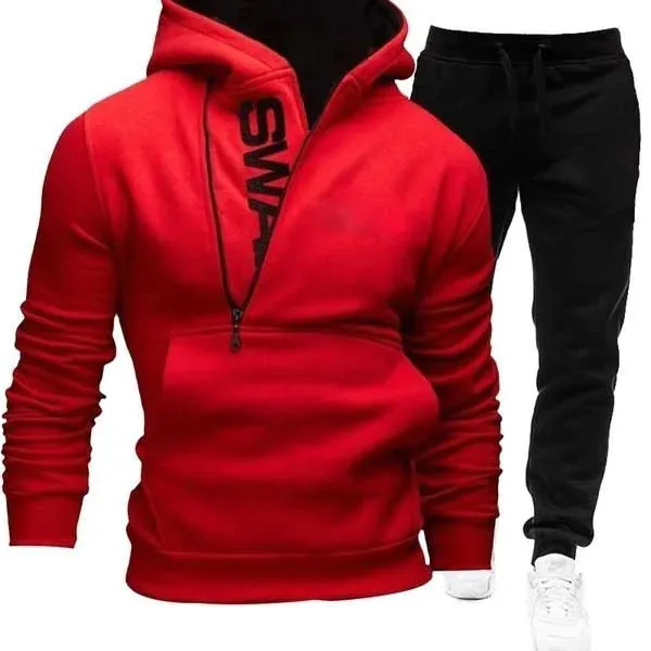 Men's Fleece Pullover Side Zipper Hooded Hoodies Joggers Two Piece Set