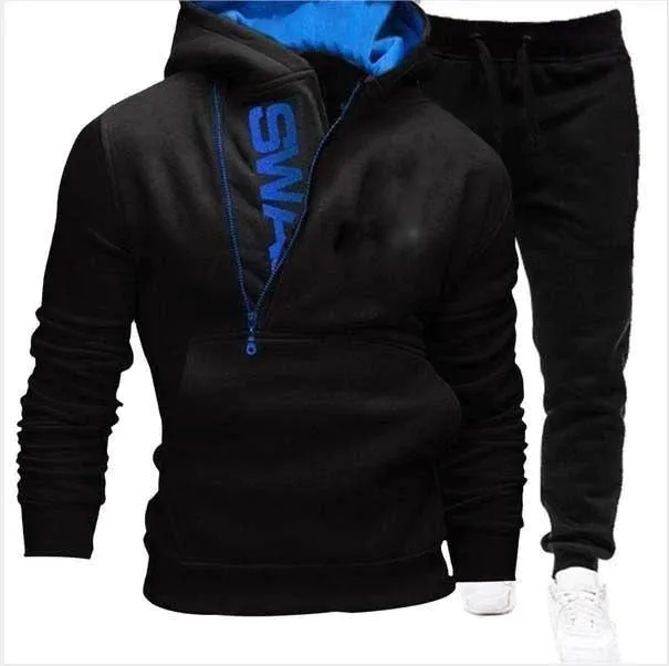 Men's Fleece Pullover Side Zipper Hooded Hoodies Joggers Two Piece Set