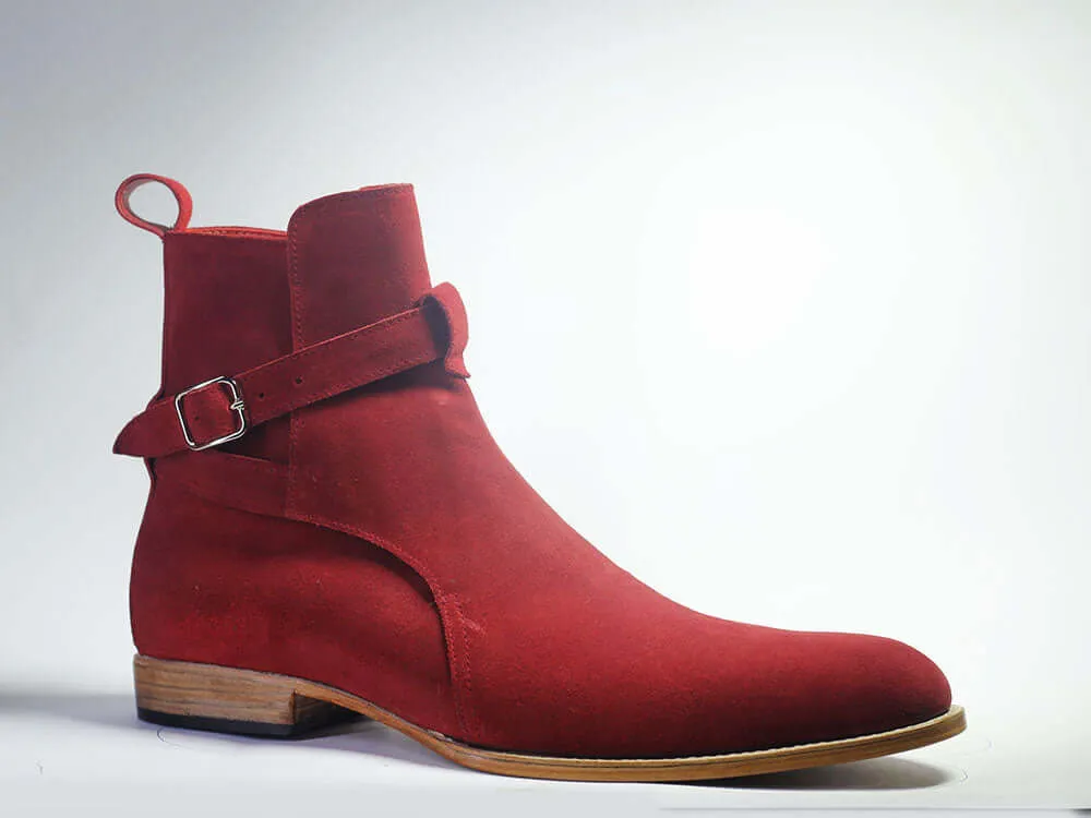 Men's Handmade Burgundy Ankle High Jodhpurs Suede Boot, Men Stylish Dress Boots