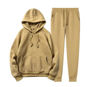 Men's Sports Solid Color Pullover Fleece Hoodies Joggers Two Piece Set