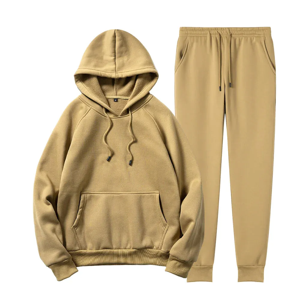 Men's Sports Solid Color Pullover Fleece Hoodies Joggers Two Piece Set