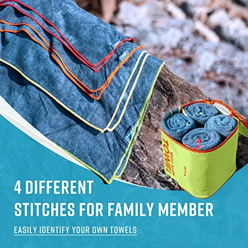 Monster 4 Pack Microfiber Camping Towel Quick Dry,Super Absorbent Travel Towel Portable Microfiber Swim Towel with Waterproof Towel Bag, Lightweight Boat Towel for RV Sport Gym Beach Pool Family Trip