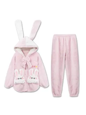 Pink Bunny Cozy Dreamy Winter Flannel Pajama Set