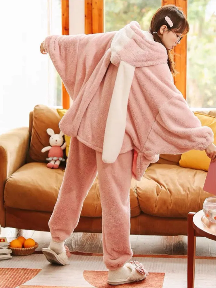 Pink Bunny Cozy Dreamy Winter Flannel Pajama Set