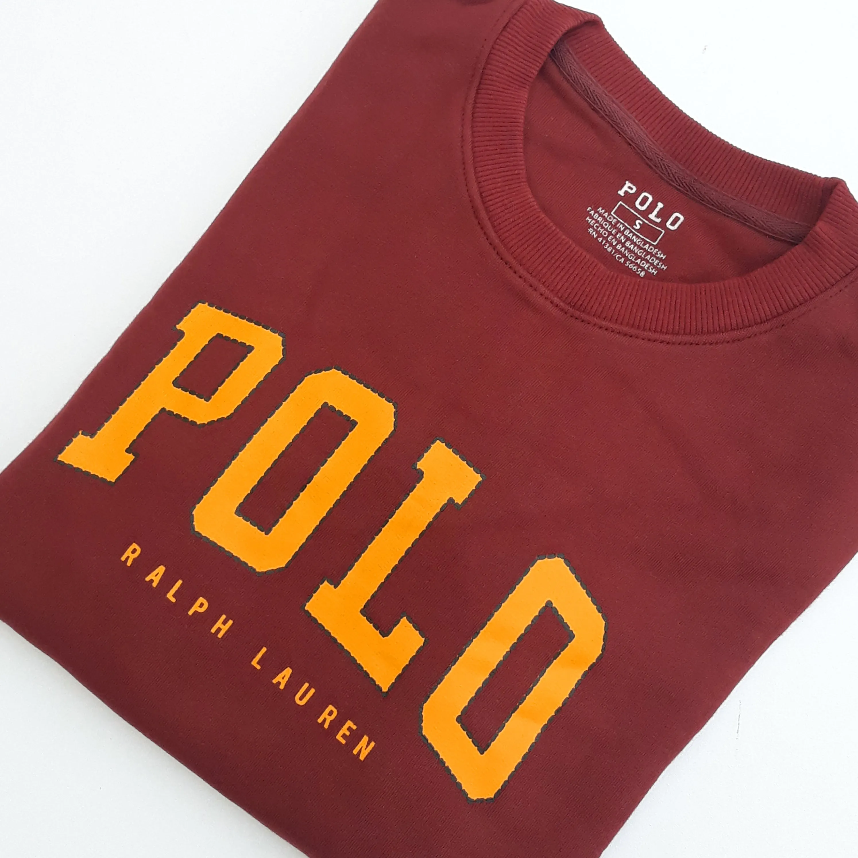 PL - Men 'Burgundy' Polo Printed Crew Neck Terry Sweatshirt PL264