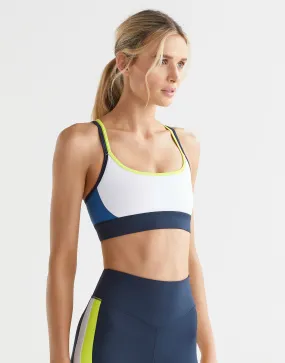 River Sports Bra - White, Bright Blue