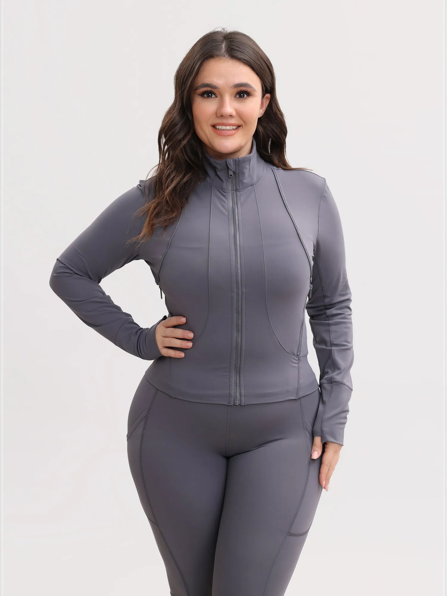 Slim Fit Nude Full-Zip Lounge Sports Top