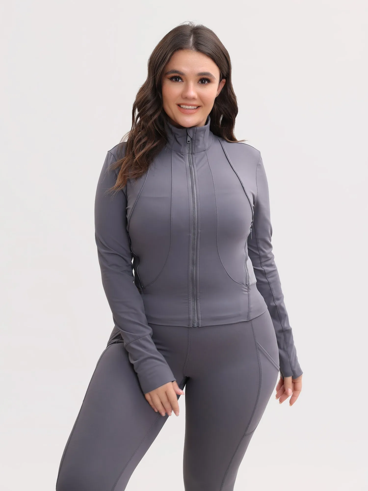 Slim Fit Nude Full-Zip Lounge Sports Top