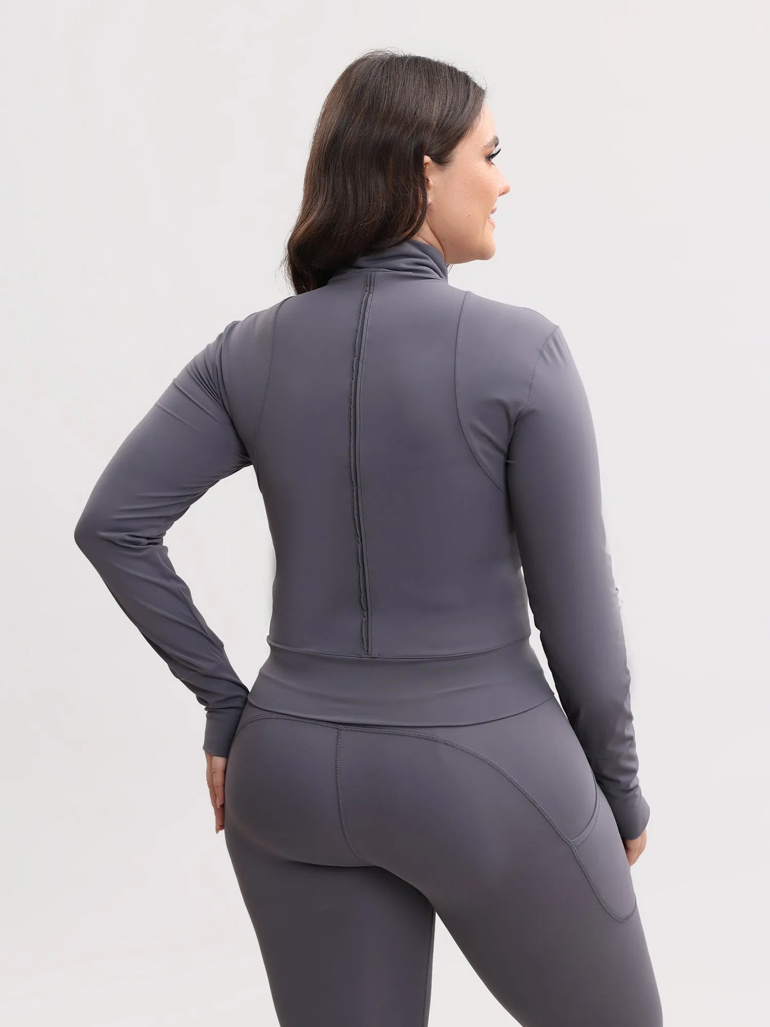 Slim Fit Nude Full-Zip Lounge Sports Top