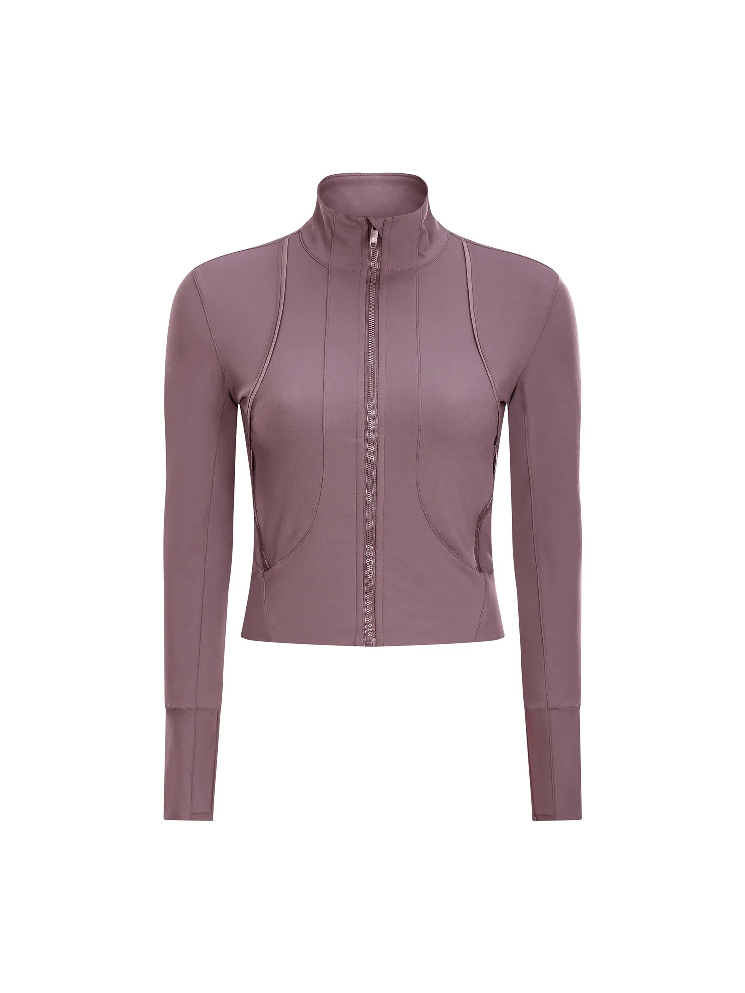 Slim Fit Nude Full-Zip Lounge Sports Top