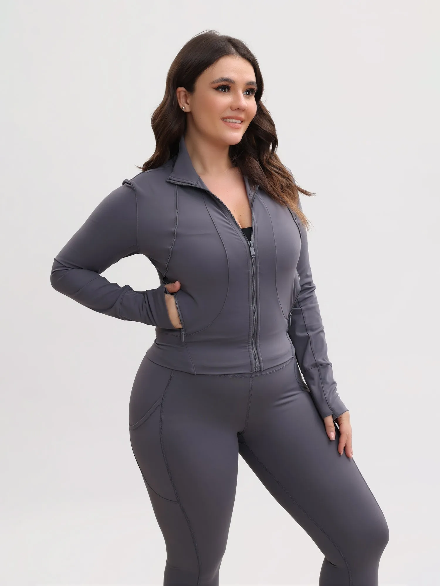 Slim Fit Nude Full-Zip Lounge Sports Top