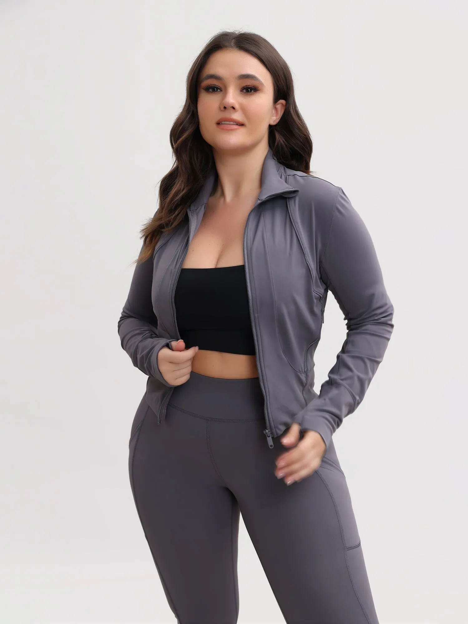 Slim Fit Nude Full-Zip Lounge Sports Top