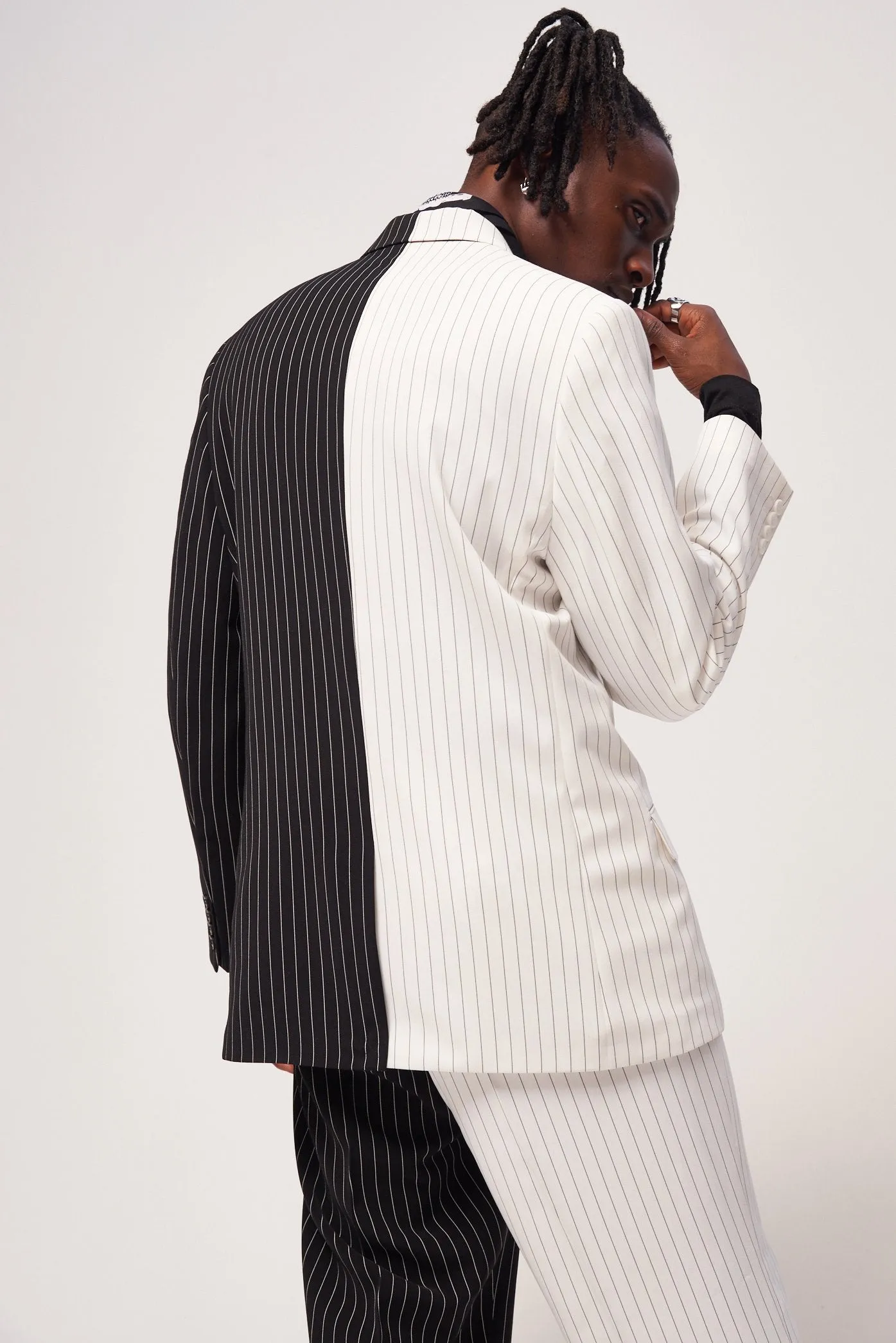 Spliced Black & White Pinstripe Blazer