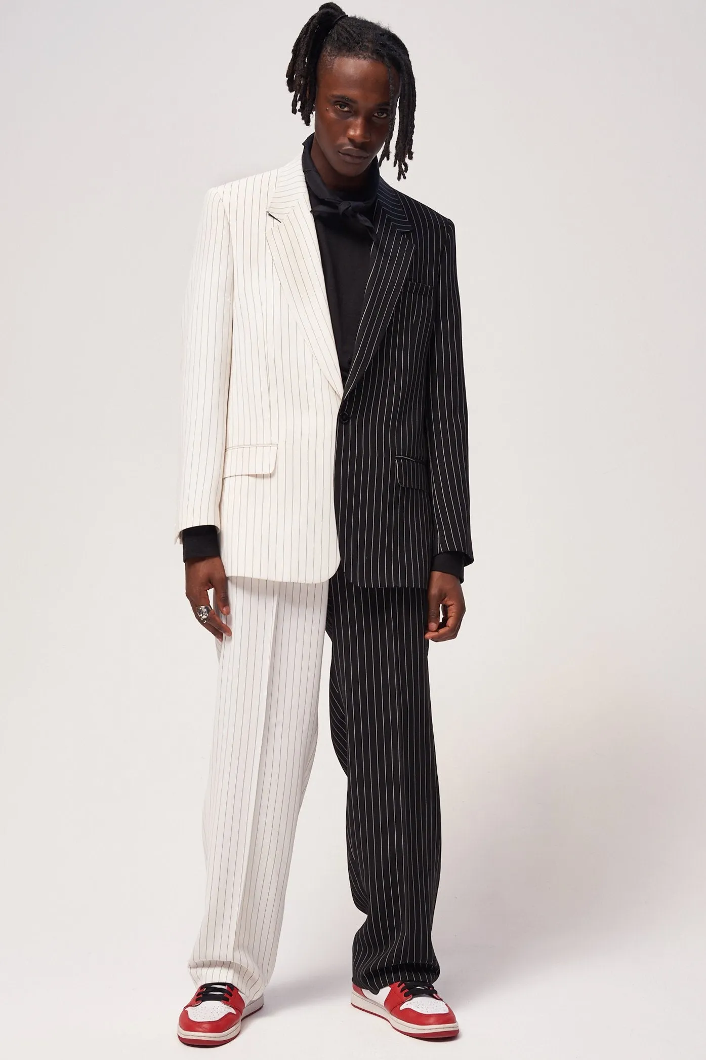 Spliced Black & White Pinstripe Blazer