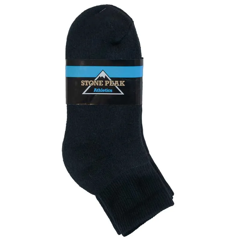 Stone Peak Adult 1/4 Crew Sport Socks - Black 3pk