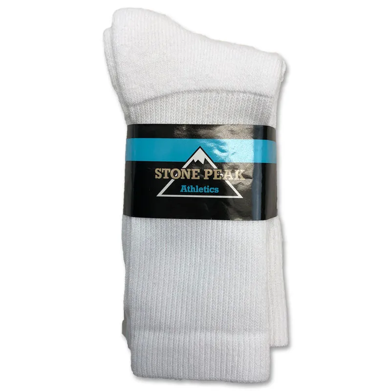 Stone Peak Adult Crew Sport Socks - White 3pk