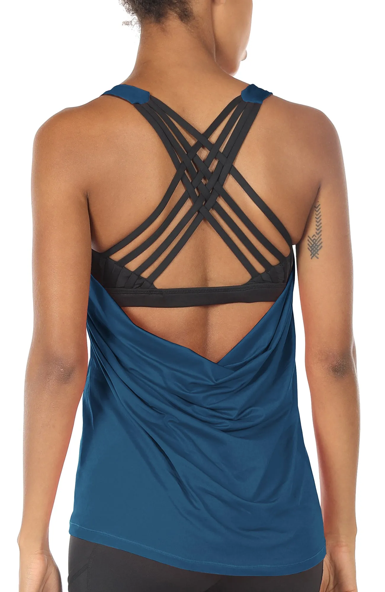 TK1 icyzone Women's Workout Yoga Strappy Crisscross Racerback Tank Tops with Built in Bra