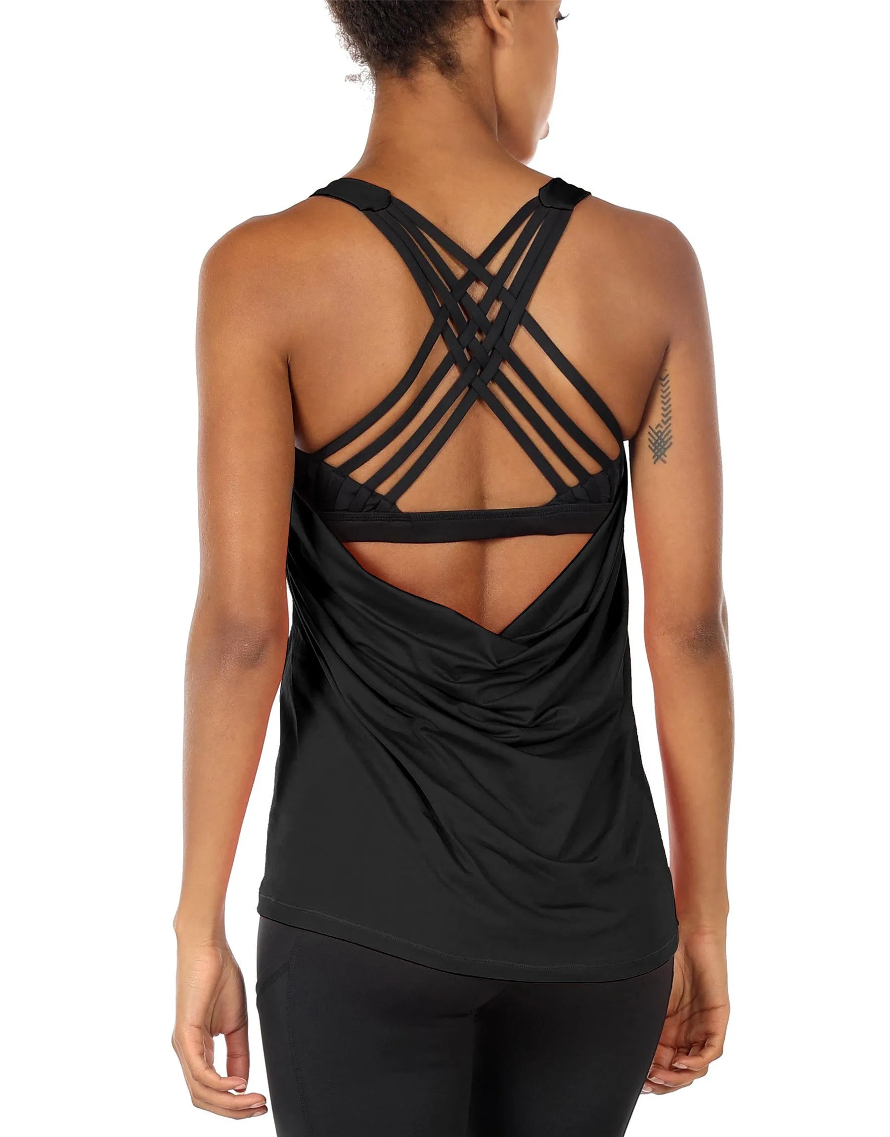 TK1 icyzone Women's Workout Yoga Strappy Crisscross Racerback Tank Tops with Built in Bra