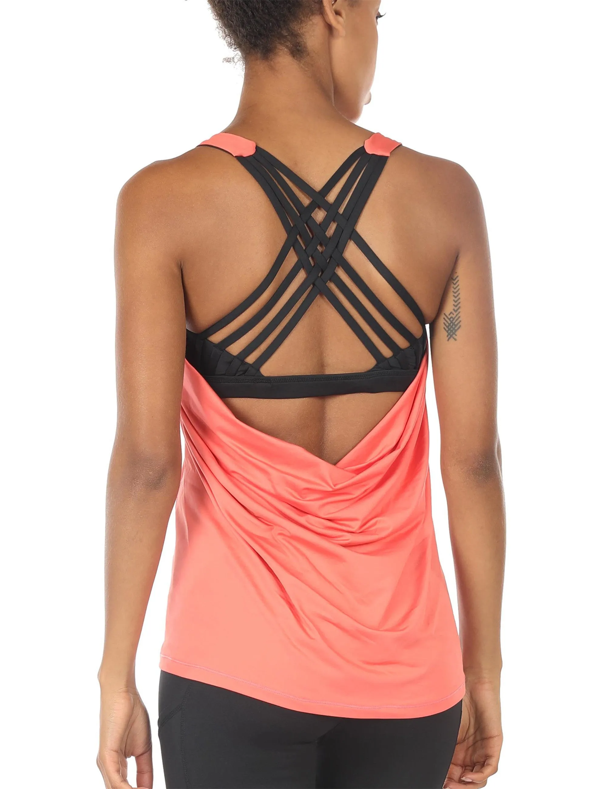 TK1 icyzone Women's Workout Yoga Strappy Crisscross Racerback Tank Tops with Built in Bra