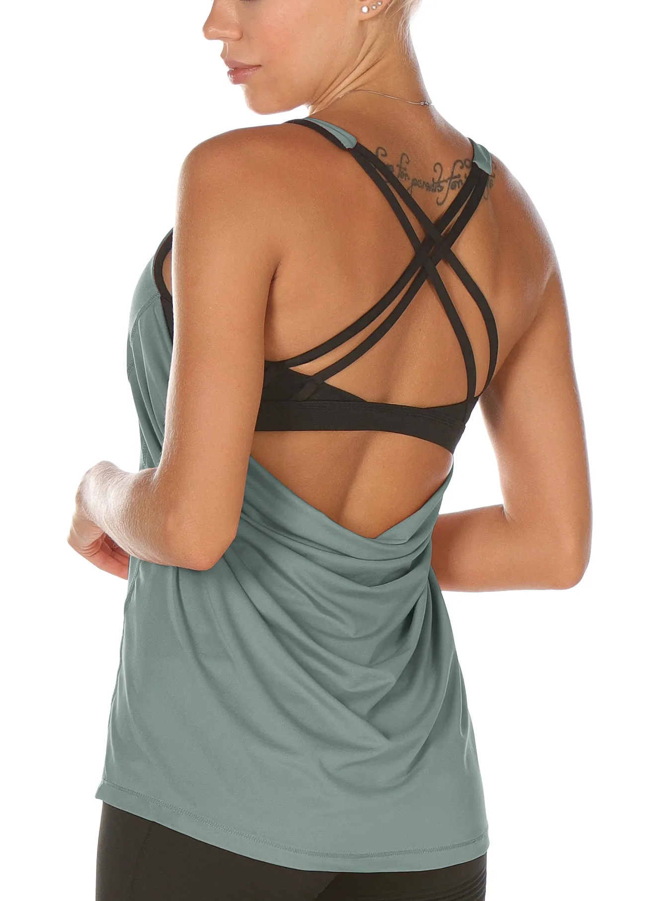 TK1A icyzone Workout Tank Tops Built in Bra - Women's Strappy Athletic Yoga Tops, Exercise Running Gym Shirts