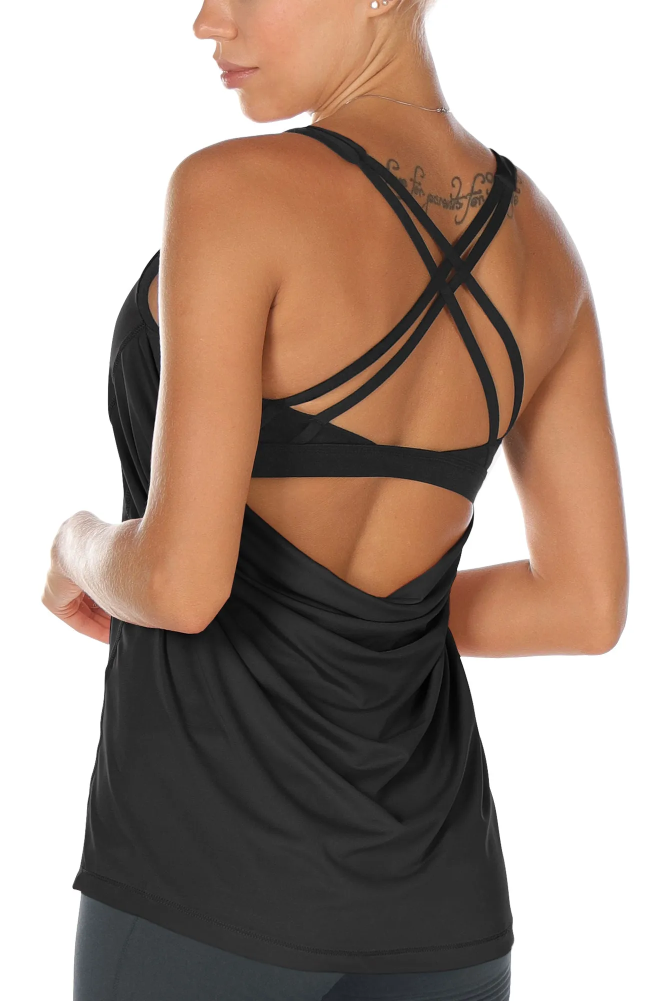 TK1A icyzone Workout Tank Tops Built in Bra - Women's Strappy Athletic Yoga Tops, Exercise Running Gym Shirts