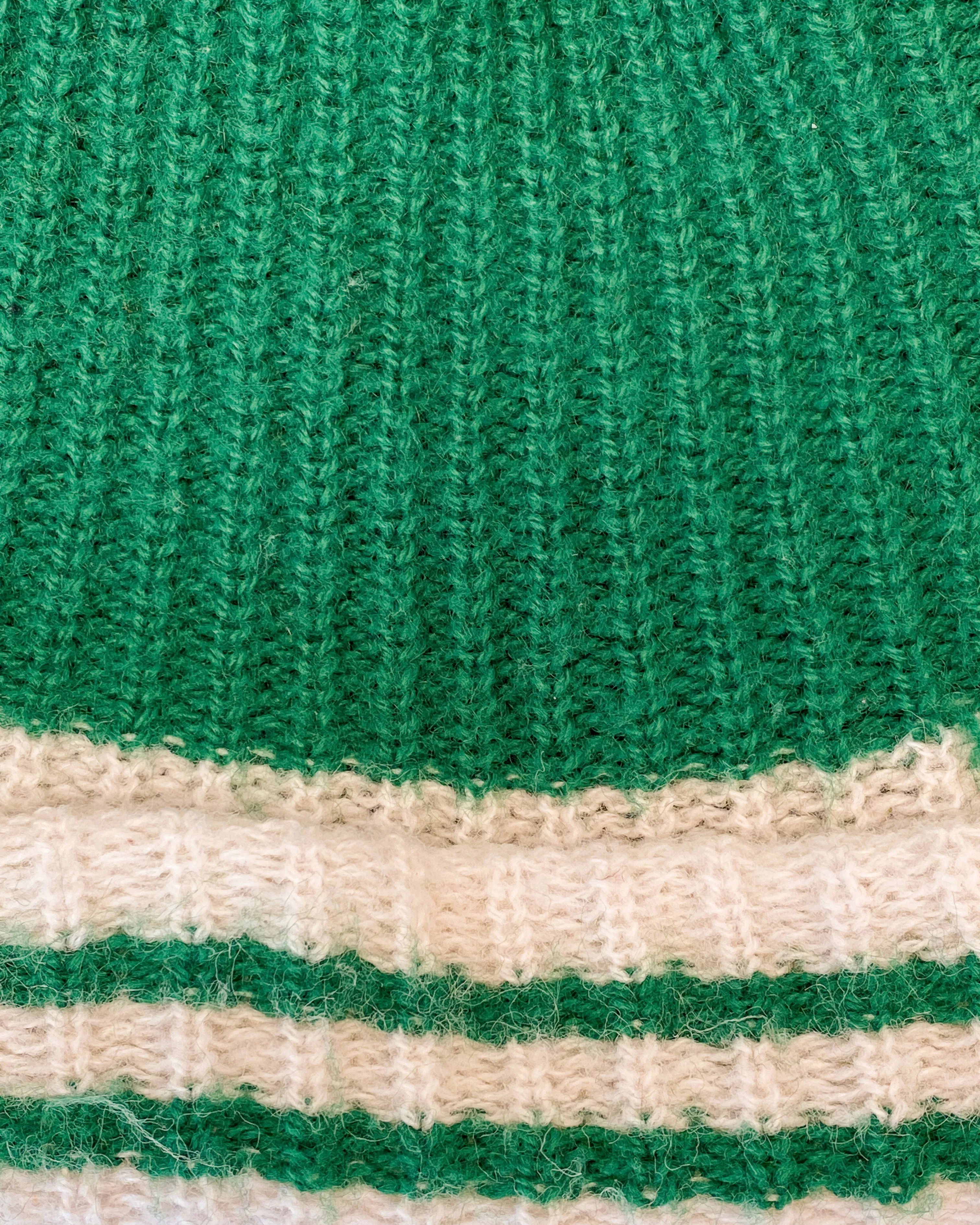 Vintage Green & White Knit Winter Ski Hat Beanie