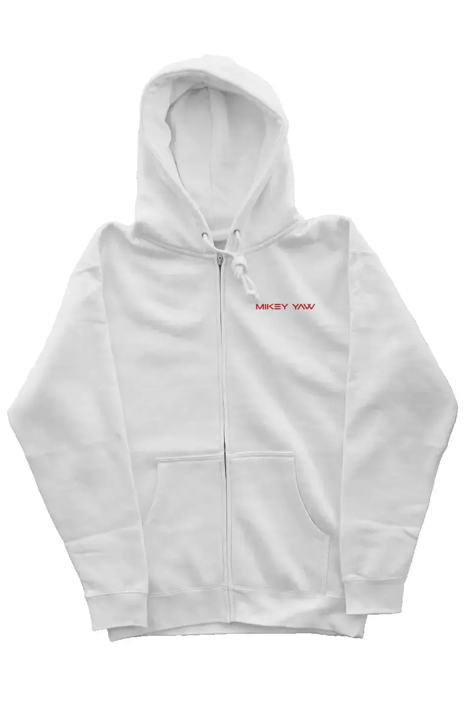 White Zipper Hoodie with Red Abstract Design