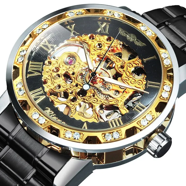 WINNER Top Brand Luxury Mechanical Mens Watches Dial Carving Skeleton Watch Stainless Steel Strap Classic Dress Wrist Watches