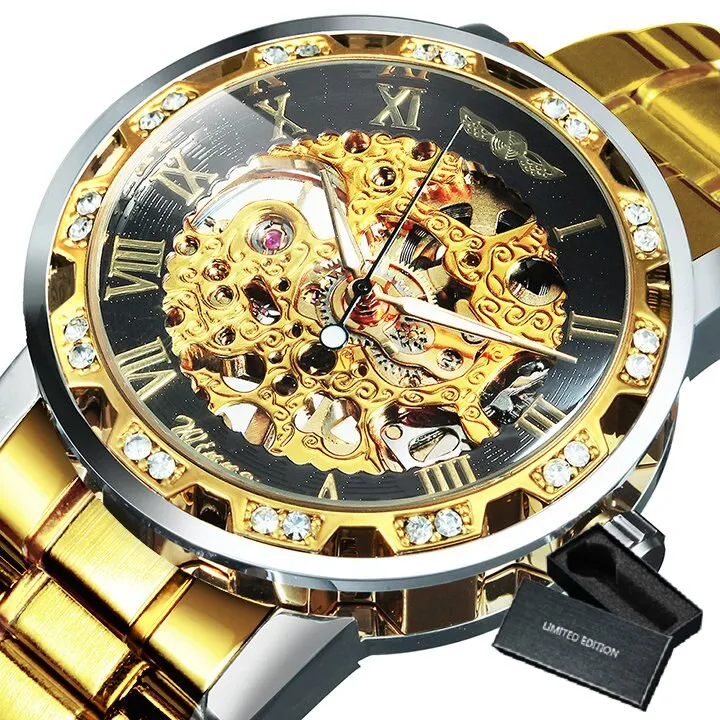 WINNER Top Brand Luxury Mechanical Mens Watches Dial Carving Skeleton Watch Stainless Steel Strap Classic Dress Wrist Watches