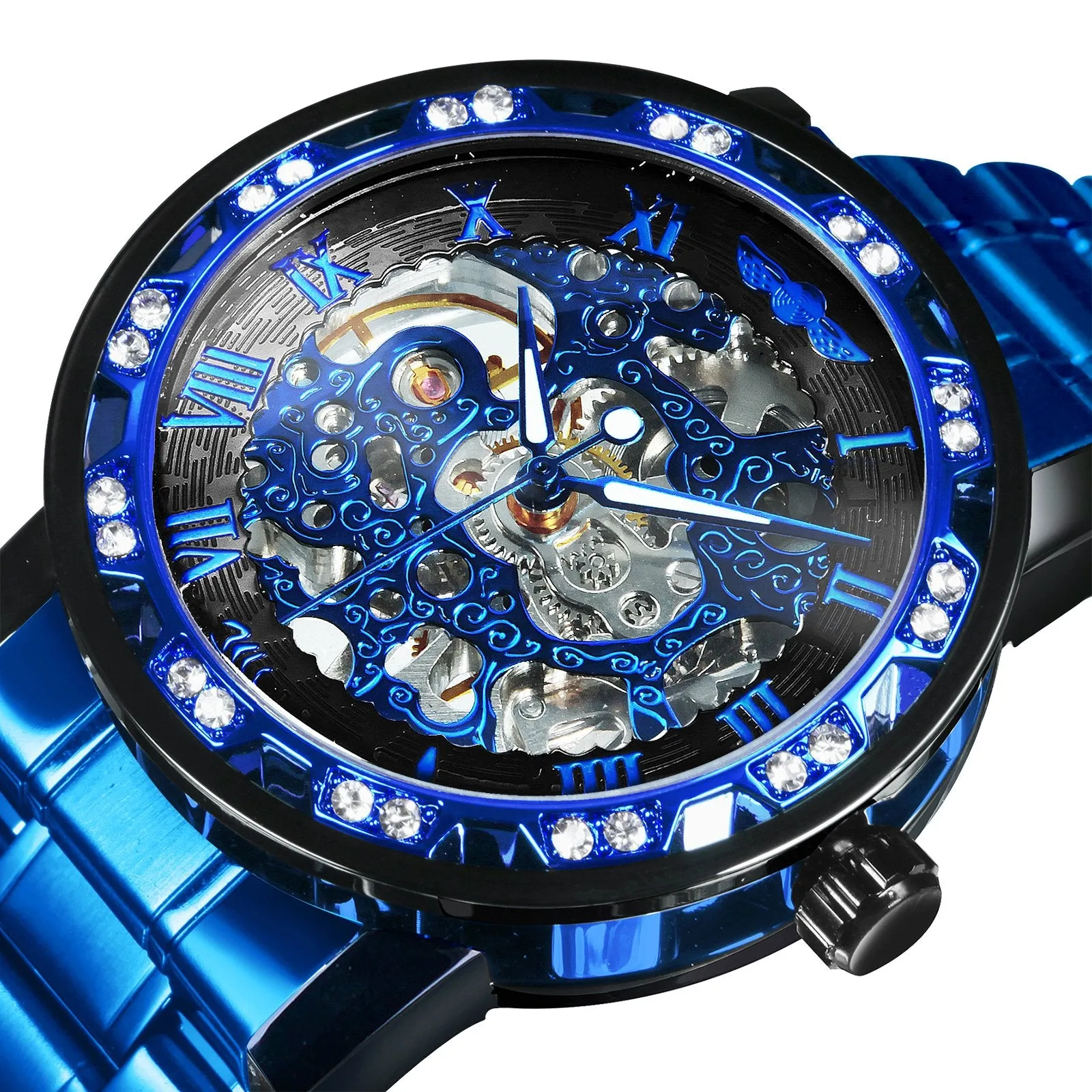 WINNER Top Brand Luxury Mechanical Mens Watches Dial Carving Skeleton Watch Stainless Steel Strap Classic Dress Wrist Watches