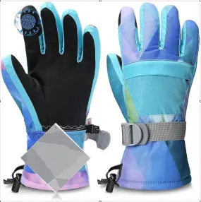 Winter Waterproof Ski Gloves Adjustable Wrist Buckle Zipper Pocket