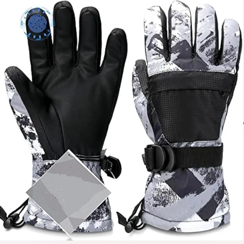 Winter Waterproof Ski Gloves Adjustable Wrist Buckle Zipper Pocket