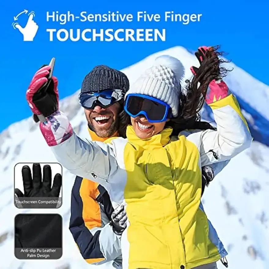 Winter Waterproof Ski Gloves Adjustable Wrist Buckle Zipper Pocket